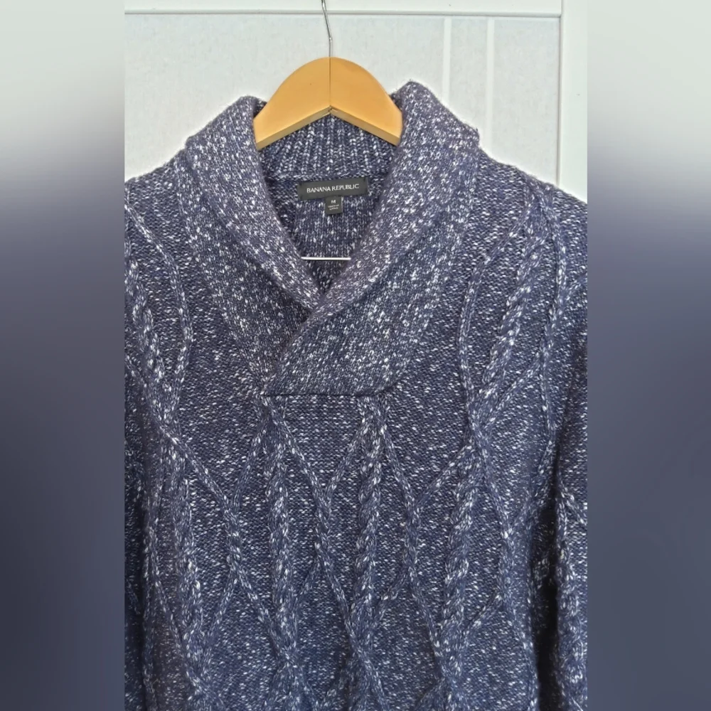 Banana Republic shawl collar blue heavy knit yak wool blend sweater